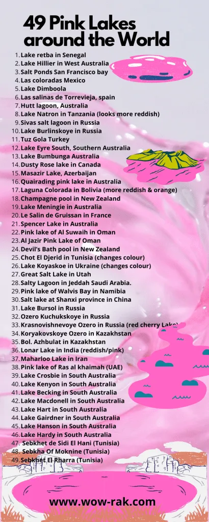 Infographic on 49 Pink lakes in the World by wow-rak.com
